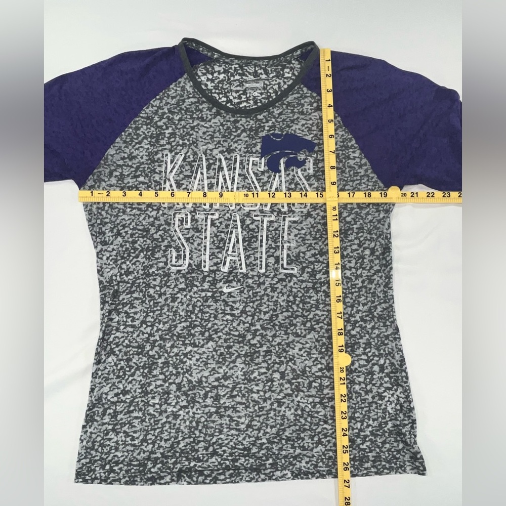 Nike Kansas State Wildcats Powercat Womens Distressed 3/4 Sleeve Raglan Shirt XL - Picture 7 of 7